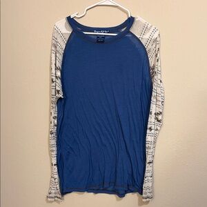 Cowgirl Tuff Blue and Cream Long Sleeve Top